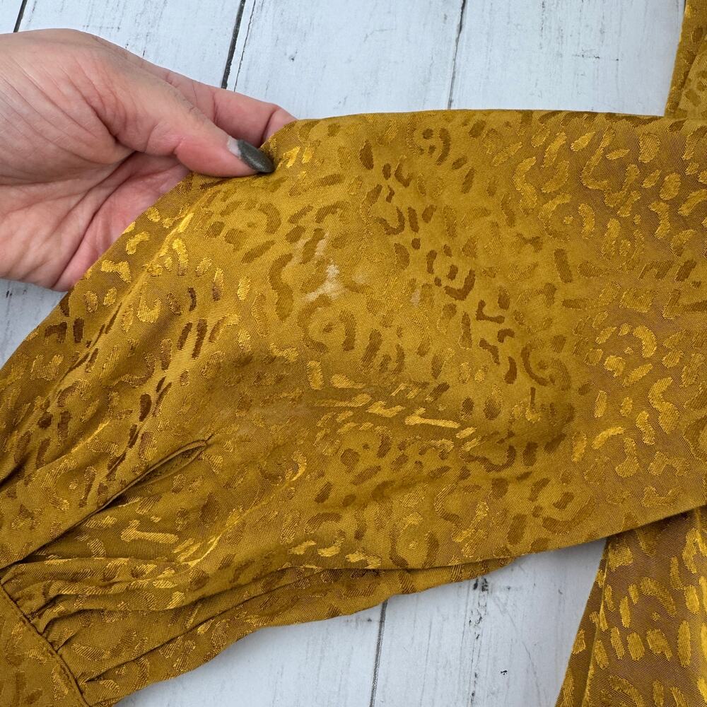 Anthropologie Yellow Gold Metallic Leopard Long Sleeve Mini Dress Size Small - Picture 7 of 15
